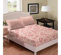 Tbrand Juego de sábanas bohemio con estampado de cachemira, estilo exótico, juego de ropa de cama para niños y adultos, estilo indio, funda de cama con estampado floral, color naranja, decoración de