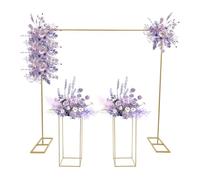 TCICOP Arco de boda 2 x 2 m, soporte de fondo con soporte para flores | Juego de arcos de boda de metal, soporte cuadrado para globos, capacidad de carga de 8 kg, color dorado, para bodas, fiestas