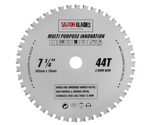 TCT18544TMPT20B Saxton TCT - Hoja de sierra circular multiusos de 185 mm x 44 T x 20 mm de diámetro (anillo de 16 mm) para madera y metal, compatible con Evolution Bosch, Dewalt, Ryobi, Makita, etc