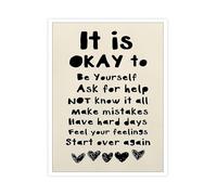 TCYNNQVD Inspirational Quote Poster It Is Okay To Be Yourself Motivational Wall-Art Minimalist Print For Office School Counselor Room Decor(Framed,08x12inch(20x30cm))