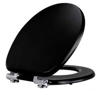 TDCuizent Asiento de inodoro de madera de cierre suave de 18 mm de grosor, tapa negra redonda en forma de O con bisagras de aleación de zinc, cierre silencioso, liberación rápida para inodoros