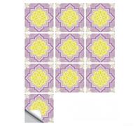 TDCuizent Calcomanías de pared florales bohemias, color morado, amarillo, octogonal, impermeables, autoadhesivas, extraíbles, reutilizables, acabado brillante para sala de estar, baño, dormitorio