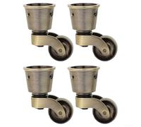 TDCuizent Paquete de 4 ruedas de latón macizo retro en forma de taza con rodamientos silenciosos, rodillos de metal de bronce para sofá, silla, gabinete, fijación segura con 3 agujeros, 55 x 28,5 mm