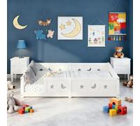 TDRTRD Cama de suelo de inspiración Montessori 90 x 200 cm, camas infantiles de madera con barrera de seguridad y somier de láminas, camas individuales para niños y niñas, diseño minimalista blanco