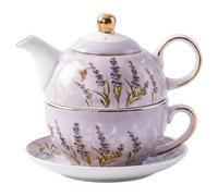Tea For One Set Tetera de cerámica de Alta Temperatura con platillo para té, Púrpura, temática de Lavanda