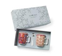 TEA SHOP - Pack Taza de porcelana con Filtro y Tapa + Lata y Cuchara medidora - Set Tea Time Double Jaipur & Saffrom Bloom - Perfecto para Regalo