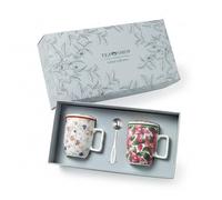 TEA SHOP - Pack Taza de porcelana con Filtro y Tapa + Lata y Cuchara medidora - Set Tea Time Double Miracle Beauty & Bouganvilla - Perfecto para Regalo