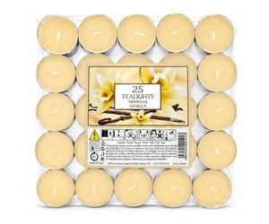 Tealight 25 aromas de vainilla, color morado | Fragancia de vainilla, cera de larga duración, iluminación ambiental, decoración decorativa del hogar, ideal para relajación