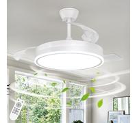 Tealight Ventilador de Techo LED Retractil, Lampara Ventilador Techo Dormitorio Regulable, 36W 3960Lm, Silencioso, Con Control Remoto, Motor de DC reversible, Ventilador con 6 velocidades (Blanco)