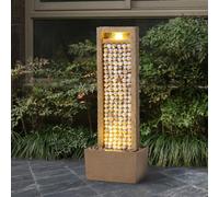 Teamson: Fuente de jardín exterior, fuente de cascada alta con iluminación LED cálida, diseño de rocas estratificadas y conchas