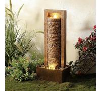 Teamson, fuente para exteriores, fuente de agua alta con cascada, iluminación LED cálida, diseño de rocas estratificadas, color marrón