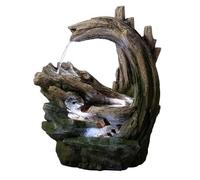 Teamson Home Fuente de jardín de 82 cm con Efecto de Piedra Forestal y Madera, Flujo de Agua en Cascada e iluminación LED integrada, Color Gris