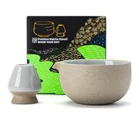 TEANAGOO - Cuenco de Matcha japonés con textura de roca natural con portabatidores, 18 oz, K12, DK.Grey, Chawan Matcha Tea Bowl, cuencos de té para Matcha, Chawan, accesorios ceremoniales