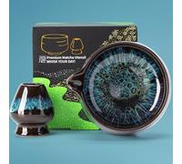 TEANAGOO Juego de 2 cuencos para matcha con boquilla, de cerámica de 510 ml y soporte para batidor, matcha chawan azul con soporte, cuenco para mezclar té verde, regalo para amigos/familiares