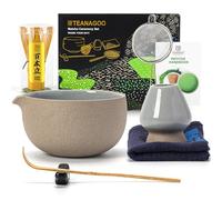 TEANAGOO Juego de té japonés (7 piezas), juego de batidor Matcha, cuenco Matcha con pico, batidor Matcha de bambú (Chasen), pala (Chashaku), juego para preparar té. N2, gris más oscuro…
