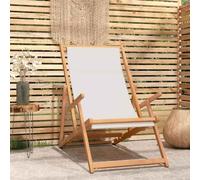 Teca maciza plegable exterior jardín playa ajustable 60x126x87 5 cm Crema | Silla plegable de madera de teca para playa jardin camping con respaldo reclinable y reposabrazos color crema