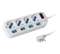 Techly 103052 Regleta de 4 enchufes bipaso con interruptores Independientes y Protección de tensión Blanco