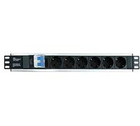 Techly Professional 023233 - Regleta de 6 enchufes para rack (19") con magnetotérmico tipo alemán, negro/plateado