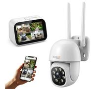 Technaxx Mini Kit de Cámara de Vigilancia con Monitor Táctil de 4,3" - Cámara WiFi 3MP 2K de Doble Banda (2,4/5,8 GHz), IP65, PTZ (Pan/Tilt), Detección de Personas y Visión Nocturna - TX-389