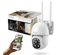 Technaxx Mini PT Cámara Exterior - Cámara WiFi 3MP 2K IP65 - 355° Pan 90° Tilt - Auto Tracking - Visión Nocturna en Color & IR - WiFi 2.4 & 5GHz - Audio Bidireccional - MicroSD 128GB - TX-390