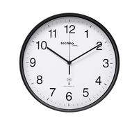Technoline Reloj de Pared analógico WT8030, Cubierta de Cristal, Ajuste automático de la Hora, Marco Ancho, se Necesita una Pila AA, LR06, diámetro del Reloj 30 cm, Color del Marco Negro