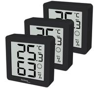 Technoline WS9425 - Juego de 3 termómetros, higrómetros, extrapequeños, soporte magnético, 3 x WS9425, color negro