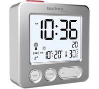 Technoline WT265 Reloj Despertador Moderno controlado por Radio con Frontal de Metal auténtico Cepillado, Plateado, activación táctil para luz/Reposo, Fecha, Temperatura Interna, 66 x 21 x 66 mm