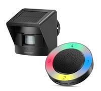 TECKNET Alarma Solar Inalámbrica para Entrada, Alcance 800 m, Sensor de Movimiento Impermeable, 36 Melodías, 5 Volúmenes, 4 Zonas, Interior/Exterior (1 Receptor 1 Sensor)