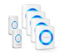 TECKNET Timbre inalámbrico, IP65, juego de timbre para exterior, resistente al agua, alcance de 600 m, 2 transmisores, 4 receptores, 60 melodías y botón de timbre con flash LED