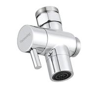 Tecmolog - Divisor de grifo para fregadero de latón para cocina o baño, adaptador de llave de 3 vías válvula desviadora de grifo, pieza de repuesto de llave M22 X M24, cromo pulido, SBA021C