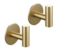Tecmolog Oro Cepillado Ganchos Toalleros sin Taladro de Acero Inoxidable Colgador Pared Adhesivo Cocina, 2 Unidades, SBH235J-2