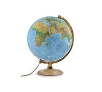 Tecnodidattica Atmosphere B4 - Globo terráqueo con Doble cartografía física/política, Base de Madera de Haya y meridiano de Metal, diámetro 30 cm