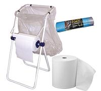 Tecnokit dispensador Bobina Papel de Suelo con Soporte Bolsa, Rollo y Bolsas de Regalo incluidos, Estructura Acero Pintado Blanco 45x46x95h con Kit Montaje Completo