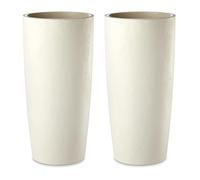 Tecnokit Maceta para Plantas de Interior y Exterior, diseño Moderno con Efecto Cemento, Almendra y Antracita, Jardinera Alta con platillo Hierba musa, Mate, 35 x 70 y 35 x 90 (2 Unidades, 35 x 70 cm)