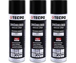 TECPO 1 K Spray adhesivo 3 x 500 ml Spray pegamento para techo de espuma, cielo nublado y paneles acústicos, transparente, resistente al calor hasta 110 °C