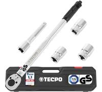 TecPo Juego de llaves dinamométricas de 12,70 mm, 470 mm de largo, 40-210 Nm 3 llaves de vaso de 17 mm, 19 mm, 21 mm + extensión de 125 mm de largo de acero cromo vanadio