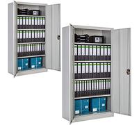 tectake® Armario Metalico Archivador Oficina, Mueble de Acero con Revestimiento en Polvo, con 2 Puertas y Cierre Seguridad, Armario Almacenaje, Muebles Oficina - 2 Estanterías 40 x 90 x 180 cm Gris