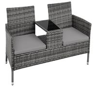 tectake® Banco Exterior con Mesa Integrada, 133 x 63 x 84 cm, Resistente a la Intemperie, Cojín de Asiento de 6 cm, Conjunto de Banco de Jardín para 2 Personas - Gris/Gris Claro