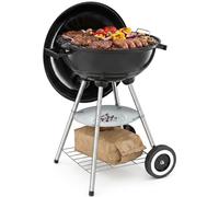tectake® Barbacoa Carbon Redonda con 2 Ruedas, Parrilla Cromada Ø41,5 cm Tapa con Regulador de Aire, Bandeja Recogecenizas Extraíble, Bbq Grill, Barbacoa Portatil, Cocina Exterior - Negro/Plata