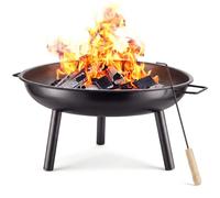 tectake® Brasero de Acero, Ø 57,5 cm, 2,5 mm Espesor, Asas Transporte | Borde Alto Reforzado, 3 Patas Estables con Tapones, Recubrimiento Polvo Resistente Calor, Desagüe Lluvia, Atizador, Negro