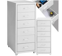 tectake® Cajonera 41x28x69 cm con Ruedas de Metal, 6 Cajones para Almacenamiento, Oficina y Despacho, Cajonera Escritorio, Cajoneras, Armario Interior, Armario Bajo - Gris Blanco