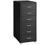 tectake® Cajonera 41x28x69 cm con Ruedas de Metal, 6 Cajones para Almacenamiento, Oficina y Despacho, Cajonera Escritorio, Cajoneras, Armario Interior, Armario Bajo - Negro