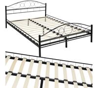 tectake® Cama Matrimonio, Estructura Cama, Diseño Romántico y Estable, Somier de Láminas de Madera, Base de Cama Resistente, Muebles de Dormitorio, Cama Doble Matrimonio - 140 x 200 cm Negro/Negro