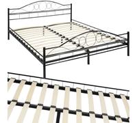 tectake® Cama Matrimonio, Estructura Cama, Diseño Romántico y Estable, Somier de Láminas de Madera, Base de Cama Resistente, Muebles de Dormitorio, Cama Doble Matrimonio - 180 x 200 cm Negro/Negro
