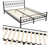 TECTAKE - Cama Matrimonio Estructura de Acero Resistente con Somier de Láminas de Madera, Muebles de Dormitorio, Cama Completa, Resistente, Fácil de Limpiar, Base de Cama