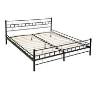 tectake® Cama Matrimonio Estructura de Acero Robusto con Somier de Láminas de Madera, Muebles de Dormitorio, Cama Completa, Resistente, Fácil de Limpiar, Base de Cama - 180 x 200 x 76 cm Negro