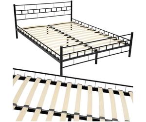 tectake® Cama Matrimonio Estructura de Acero Robusto con Somier de Láminas de Madera, Muebles de Dormitorio, Cama Completa, Resistente, Fácil de Limpiar, Base de Cama - 140 x 200 x 76 cm Negro