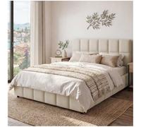 tectake® Cama Tapizada 140 x 200 cm, Terciopelo, Somier de Láminas