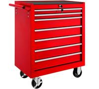 tectake ® Carrito Auxiliar con Ruedas, 7 Cajones, Revestido en Polvo, Organizador de Herramientas, Caja de Herramientas Vacía, Armario Metálico, Carro Taller, Ruedas con Freno - Rojo