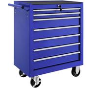 tectake ® Carrito Auxiliar con Ruedas, 7 Cajones, Revestido en Polvo, Organizador de Herramientas, Caja de Herramientas Vacía, Armario Metálico, Carro Taller, Ruedas con Freno - Azul